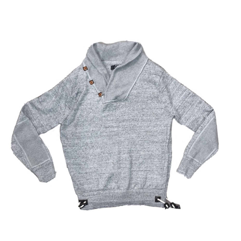 Simons | Grey Knit 1/4 Button Long Sleeve Sweater